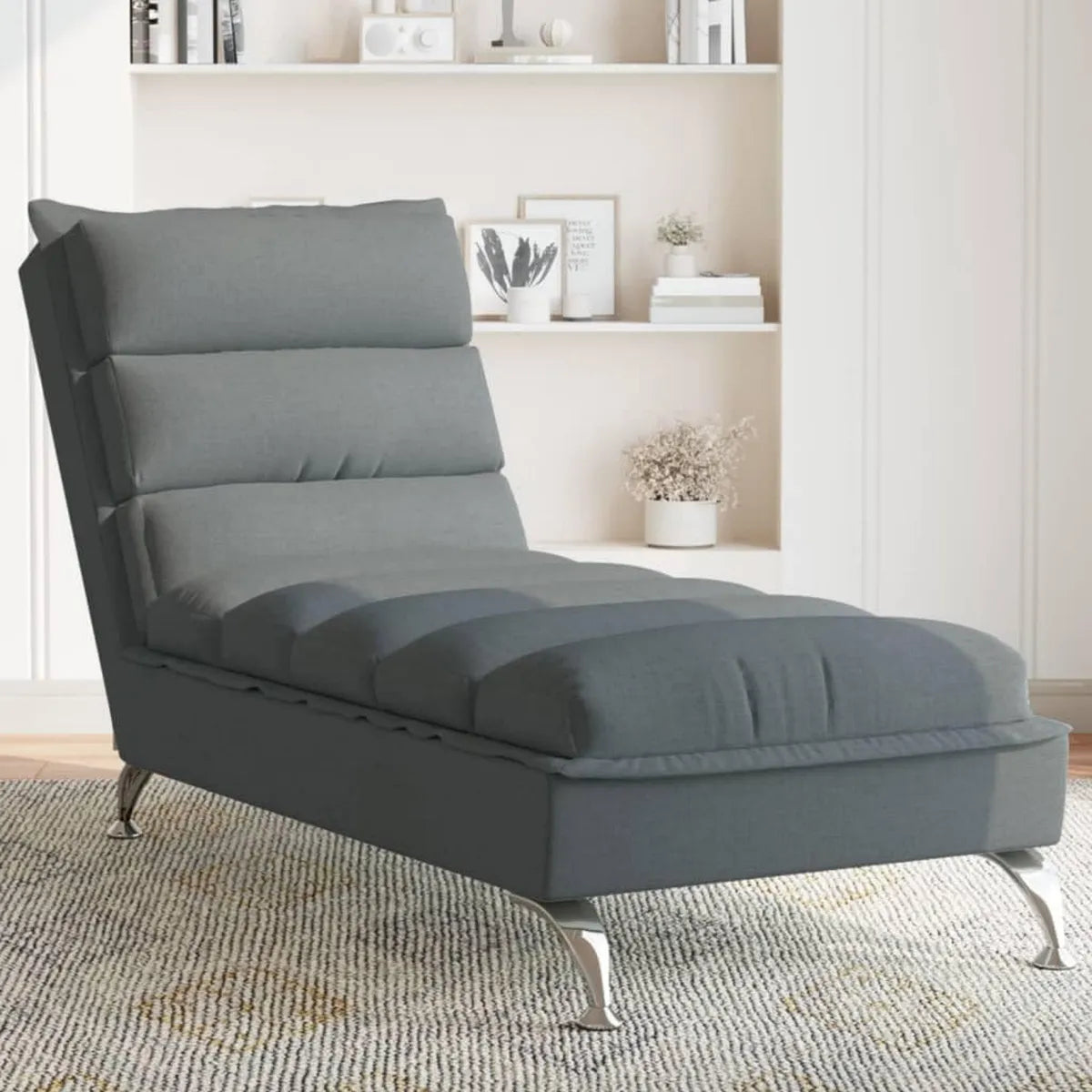 Divano Lettino Moderno Grigio Scuro in Tessuto Traspirante con Gambe in Metallo