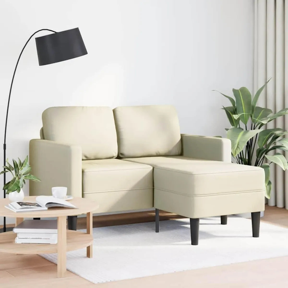 Divano angolare 2 posti con chaise longue crema, design moderno, struttura durevole per salotto, 125 cm