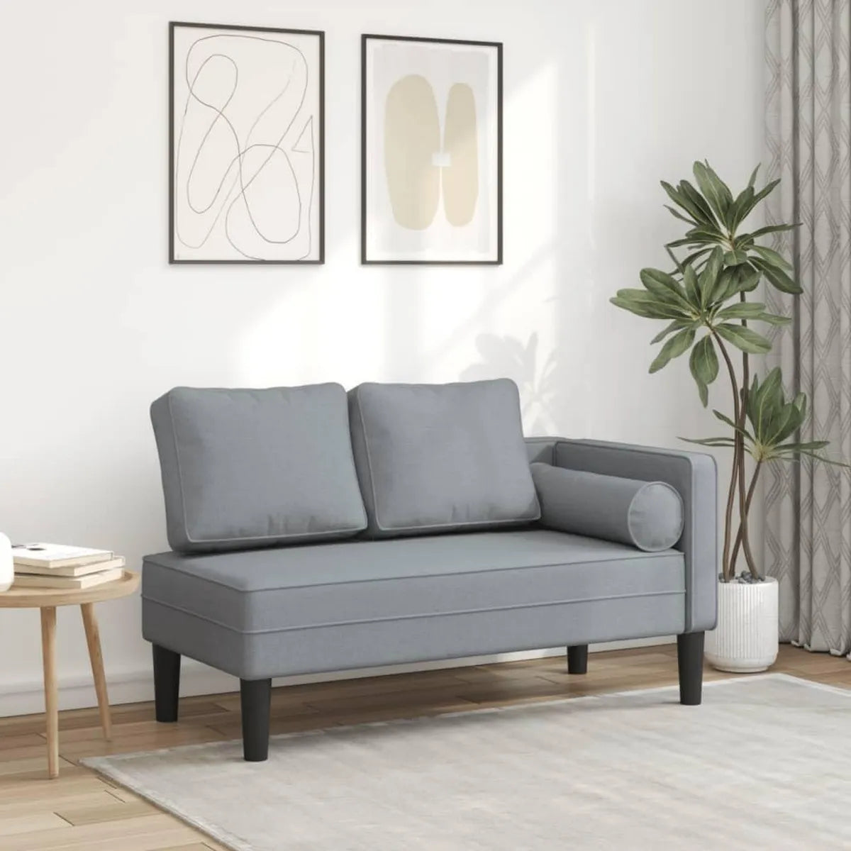 Chaise Longue Tessuto Grigio con Cuscini per Giardino e Piscina
