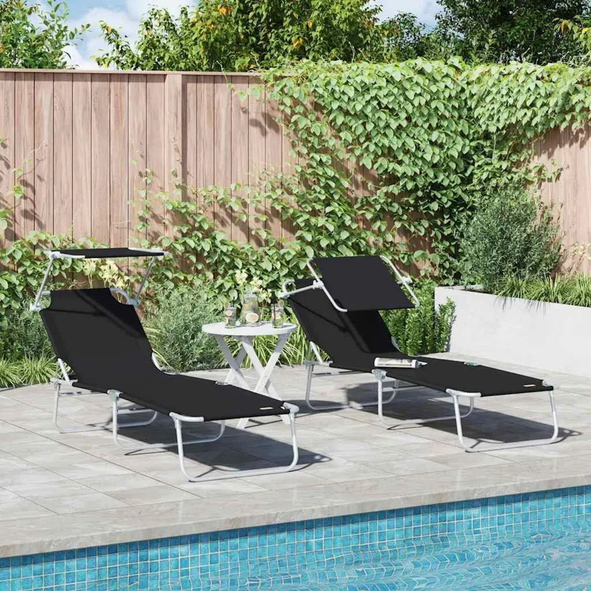 Set di 2 sedie a sdraio pieghevoli in poliestere con telaio in acciaio, 58x188x77 cm, per giardino e piscina, confortevoli e regolabili