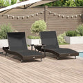 Set lettini prendisole in polyrattan marrone, con tavolo, regolabili e resistenti alle intemperie