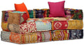 Divano Letto Modulare in Tessuto Patchwork con Cuscini, 2 Posti, Interni/Esterni