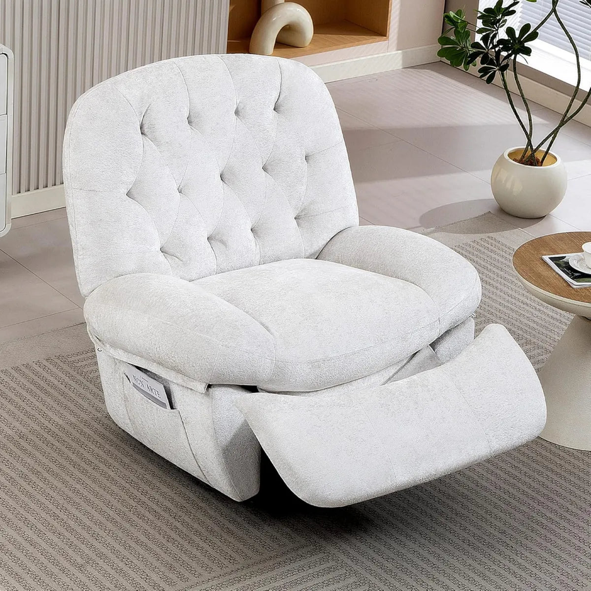 Poltrona reclinabile con poggiapiedi e tasche laterali, ideale per soggiorno, supporto fino a 160 kg, colore bianco