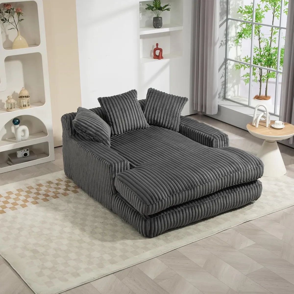 Divano Letto in Velluto a Coste con Cuscini, per Soggiorno e Ufficio, 125x155x63 cm, Grigio