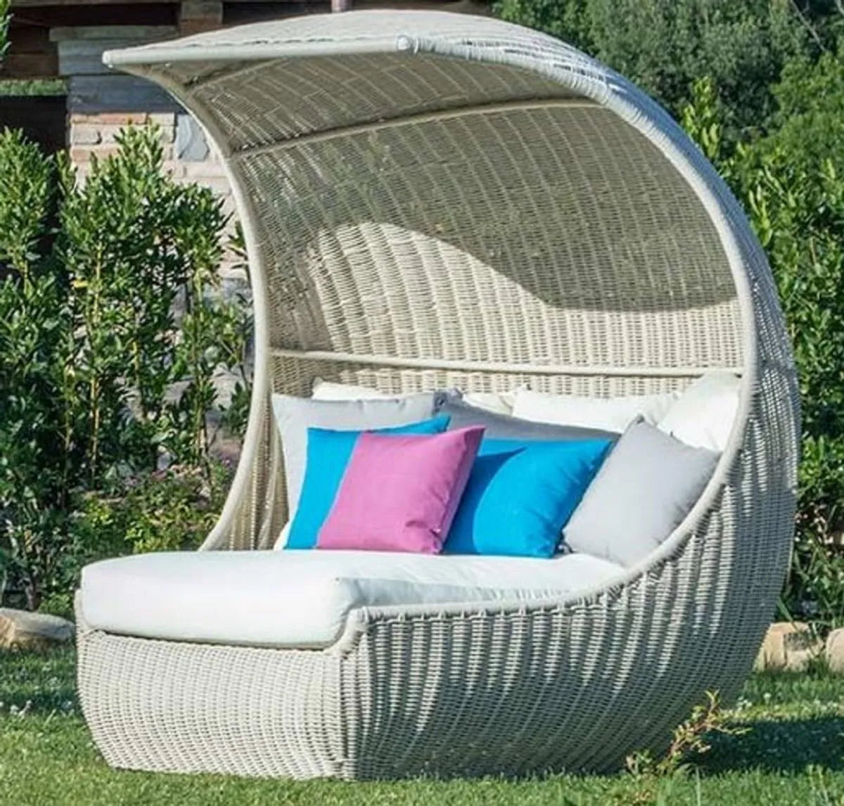 Lettino da Giardino di Lusso con Parasole Bianco, 156 x 146 x 174 cm - Resistente alle Intemperie