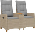 Lettino prendisole in rattan con tavolo da tè e schienale regolabile, perfetto per giardino e terrazza, beige e grigio chiaro