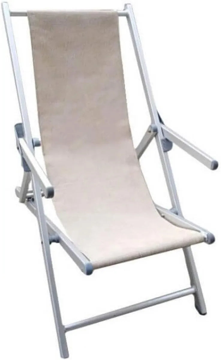 Lettino Prendisole Regolabile in Alluminio e Textilene con Braccioli - Beige