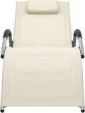Sdraio pieghevole in alluminio con tessuto textilene crema e grigio, struttura resistente e cuscino incluso, ideale per giardino e spiaggia