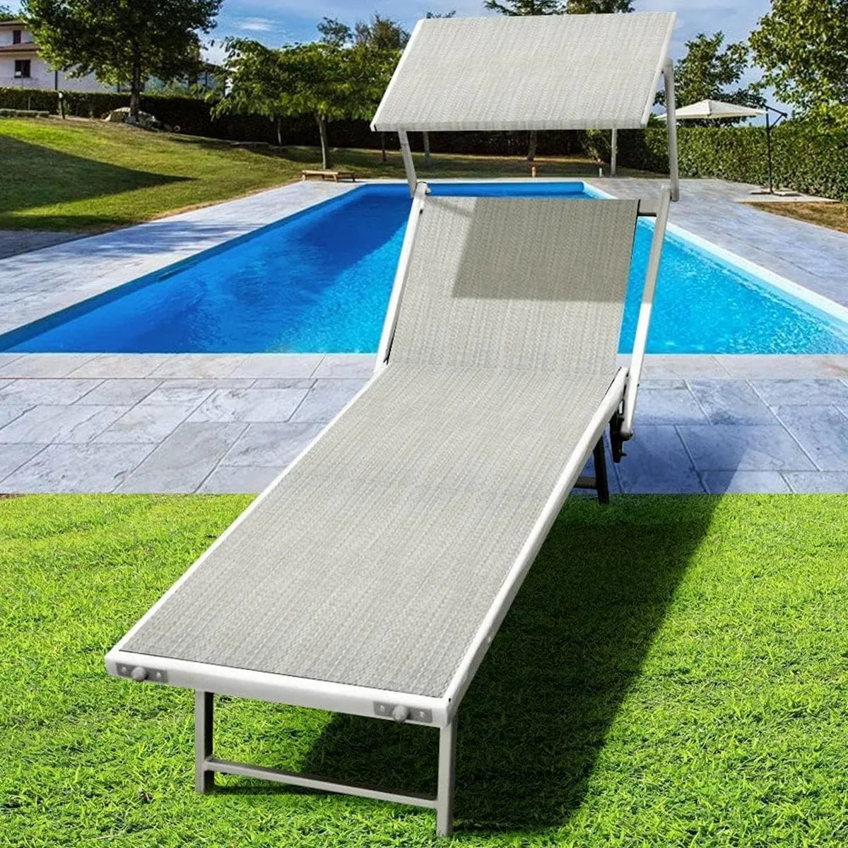 Sdraio Prendisole Pieghevole Professionale in Alluminio Grigio 180x60x40/90 cm per Spiaggia