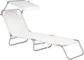 Lettino Sdraio Pieghevole con Parasole Regolabile in Textilene per Esterno, 188x55x24 cm, Bianco