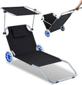 Lettino Pieghevole con Ruote, Regolabile in 5 Livelli, Leggero, Portata 100kg, per Spiaggia, Piscina e Giardino