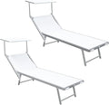 Lettino Prendisole in Alluminio con Tettuccio Regolabile, 180x60x40 cm, Textilene Beige