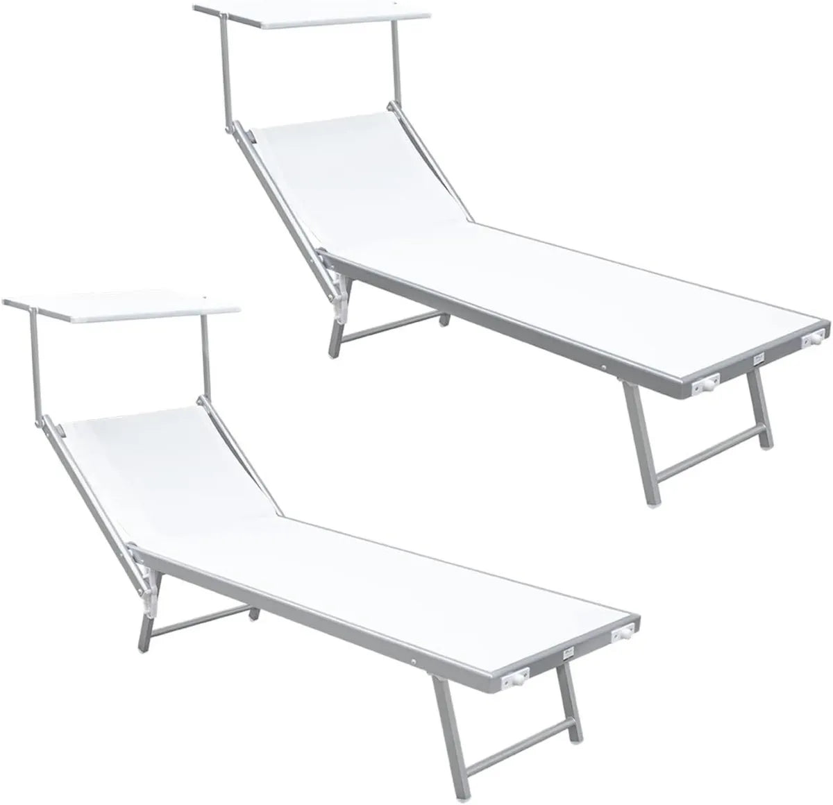 Lettino Prendisole in Alluminio con Tettuccio Regolabile, 180x60x40 cm, Textilene Beige