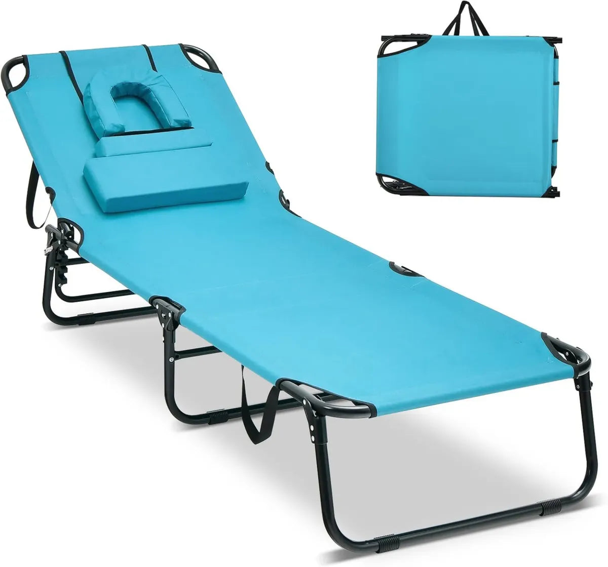 COSTWAY Lettino Pieghevole da Spiaggia con Foro per Viso e Cuscini Rimovibili