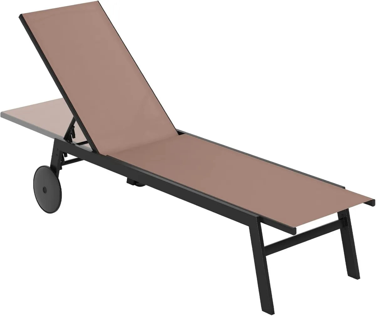 Set di Sdraio da Giardino Reclinabili con Schienale Regolabile, Lettino da Spiaggia in Tessuto Resistente con Ruote, Capacità 150 kg, Colore Caffè