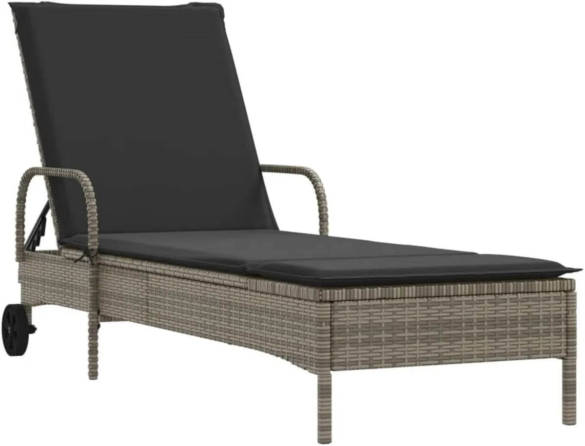 Lettino Sdraio con Cuscino in Polyrattan Grigio, Schienale Regolabile a 3 Posizioni, Resistente ai Raggi UV, Dimensioni 200x55 cm, Ideale per Terrazza e Piscina, Portata 110 kg