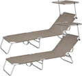 Set 2 Lettini Prendisole Pieghevoli con Cappottina, 180x55x90 cm, Textilene e Struttura in Metallo, Ideali per Esterno, Max 120kg (Tortora)