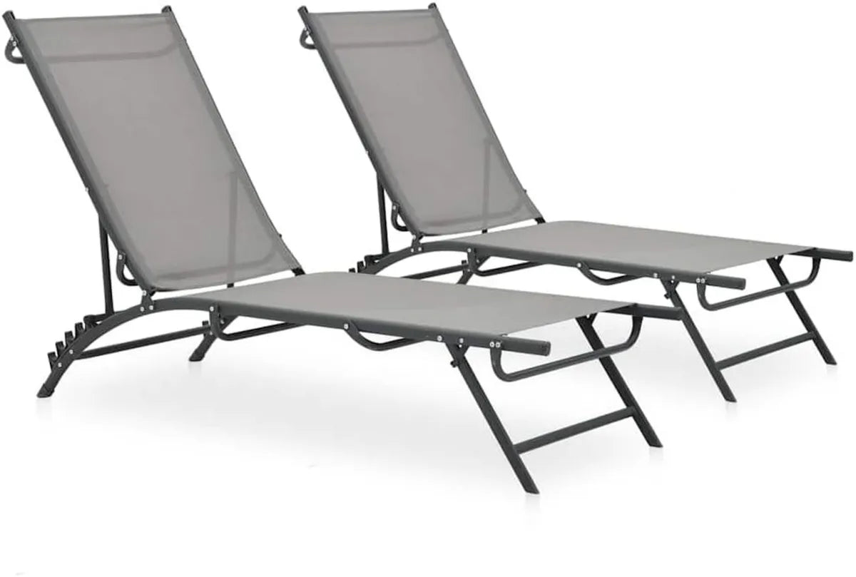 Set di 2 Lettini Prendisole Acciaio e Textilene, Regolabili e Pieghevoli, Resistenza Climatica per Giardino e Terrazzo, Design Ergonomico con Braccioli