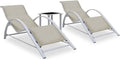 Set di 2 Lettini Prendisole Ergonomici in Alluminio, Bianco Crema, Pieghevoli e Resistenti alle Intemperie per Giardino e Terrazza