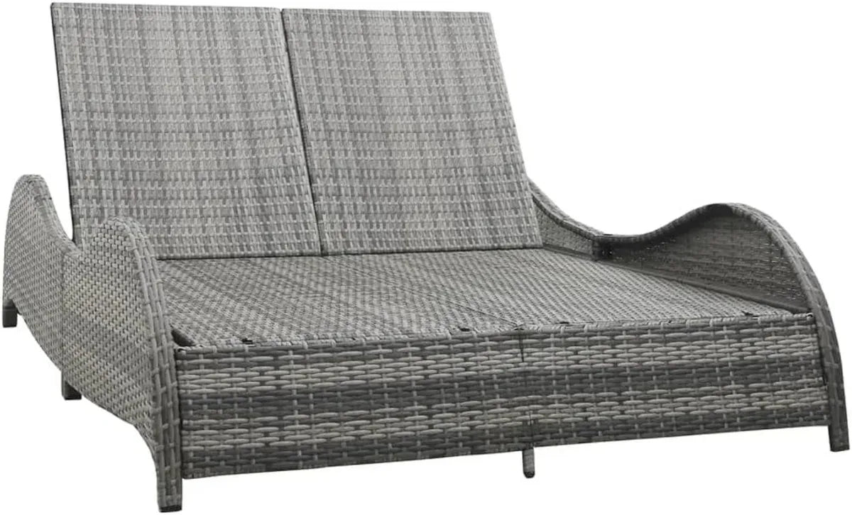Lettino matrimoniale in polyrattan con cuscino, schienale regolabile e struttura in acciaio, antracite