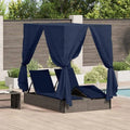 Letto prendisole doppio in polyrattan nero con tetto regolabile, ideale per giardino e terrazza, dimensioni 205x129x200 cm, include due cuscini
