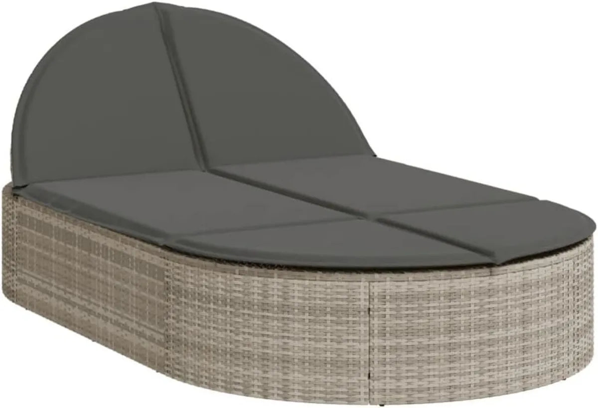 Lettino da giardino in rattan sintetico con schienale regolabile e cuscini lavabili, grigio chiaro, ideale per esterni