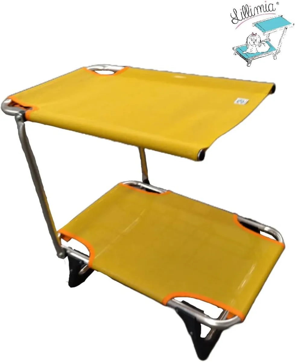 Lettino Rialzato per Animali Piccola e Media Taglia con Parasole, Perfetto per Spiaggia e Mare, Made in Italy, Giallo Senape