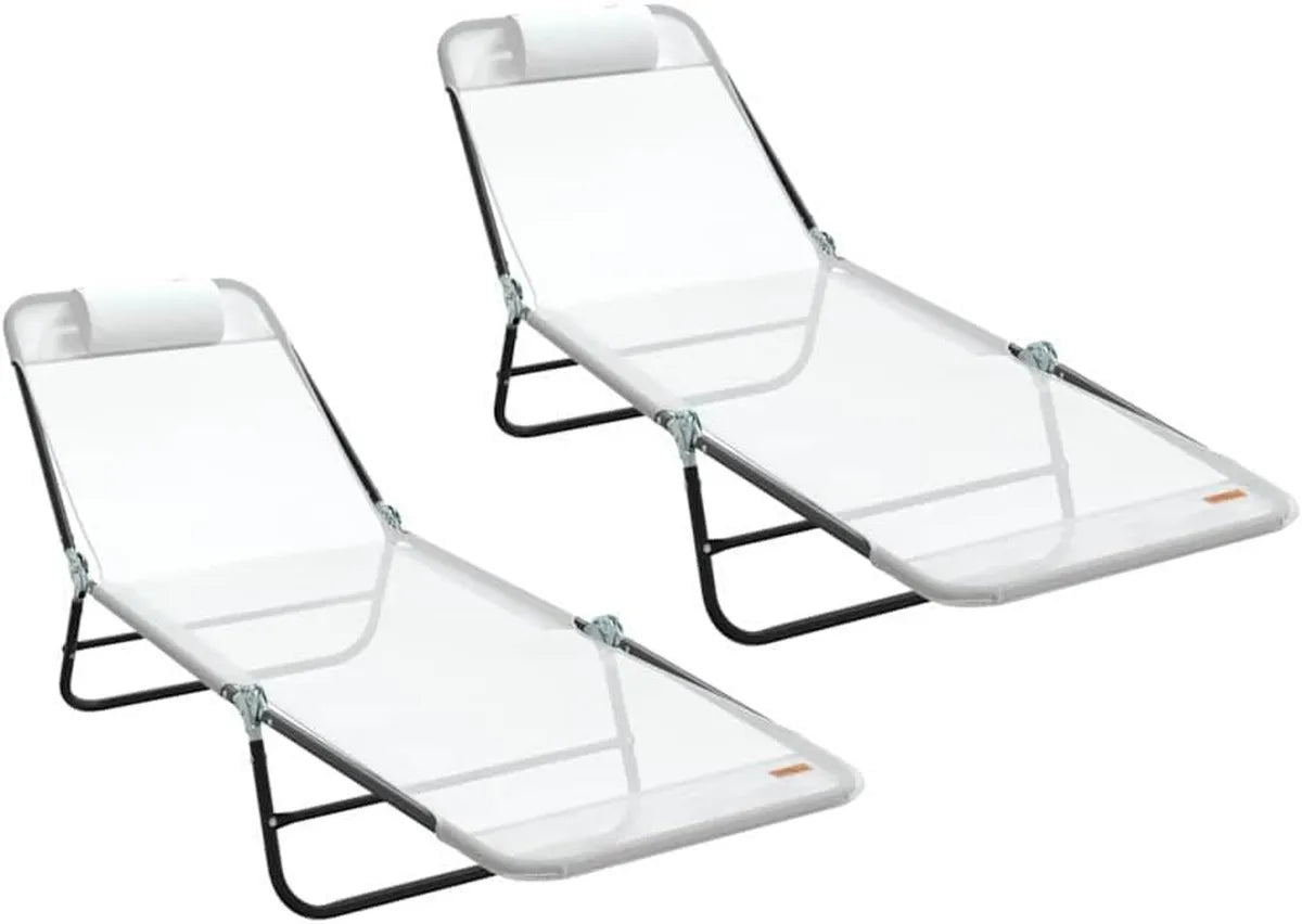 Set di 2 lettini prendisole pieghevoli in textilene crema con struttura in acciaio, perfetti per giardino e terrazza, 182 x 55 x 85,5 cm
