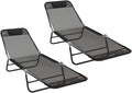 Set di 2 Lettini Prendisole Pieghevoli in Textilene Nero con Schienale Regolabile, Struttura in Acciaio Robusta, Ideali per Giardino e Terrazza, Dimensioni 182x55x85,5 cm