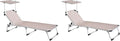Lettini Pieghevoli da Esterno con Parasole, Alluminio e Tessuto Traspirante, Beige, 189x60x28 cm
