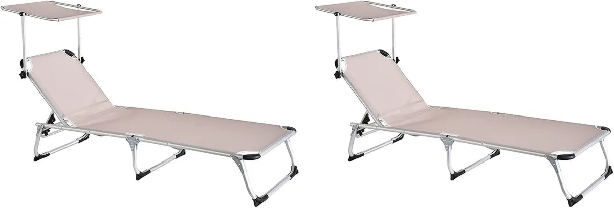 Lettini Pieghevoli da Esterno con Parasole, Alluminio e Tessuto Traspirante, Beige, 189x60x28 cm