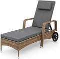 Sdraio Reclinabile in Polyrattan con Cuscino e Ruote per Giardino 196x72x94.5 cm
