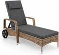 Sdraio in Polyrattan Regolabile con Cuscino e Ruote per Giardino