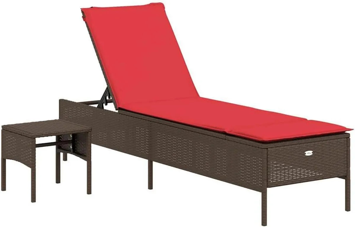 Sdraio in Polyrattan Marrone con Tavolino e Cuscini, Schienale Regolabile, Tessuto Lavabile, Struttura in Acciaio