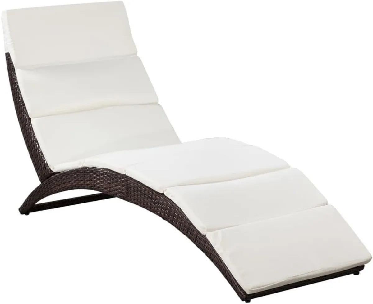 Sdraio Pieghevole in Rattan Sintetico con Cuscino Crema, Struttura in Acciaio, 162x64x86 cm