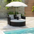 Set Giardino Polyrattan: Lettino Impermeabile con Ombrellone e Cuscini, Resistente per Terrazza e Piscina