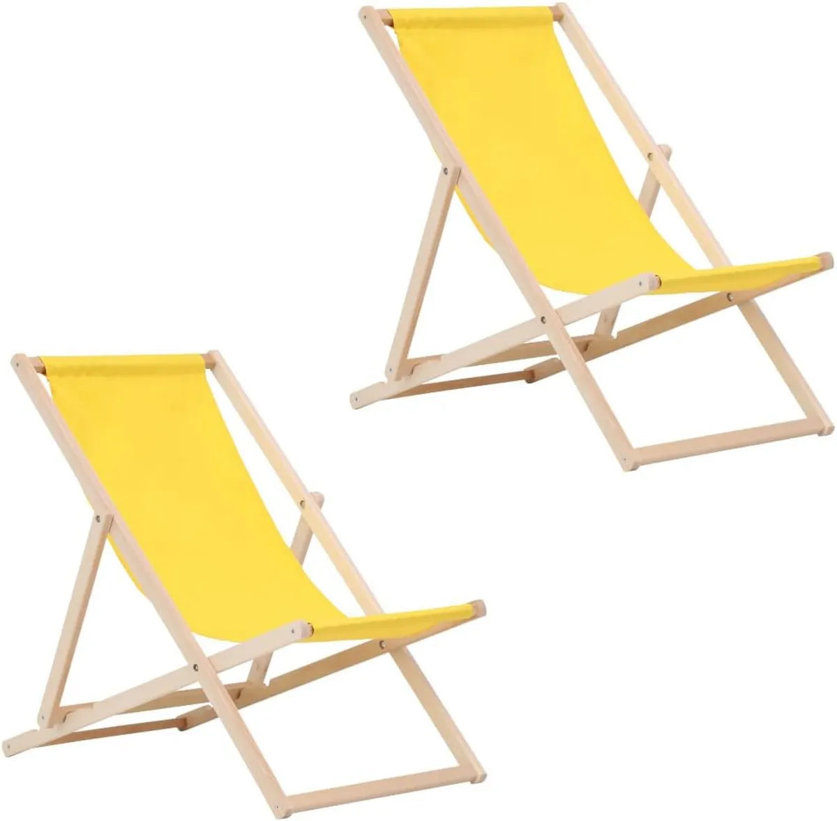 Sedia a Sdraio Pieghevole in Legno, Lettino Prendisole da Spiaggia e Giardino, Set di 2, Giallo