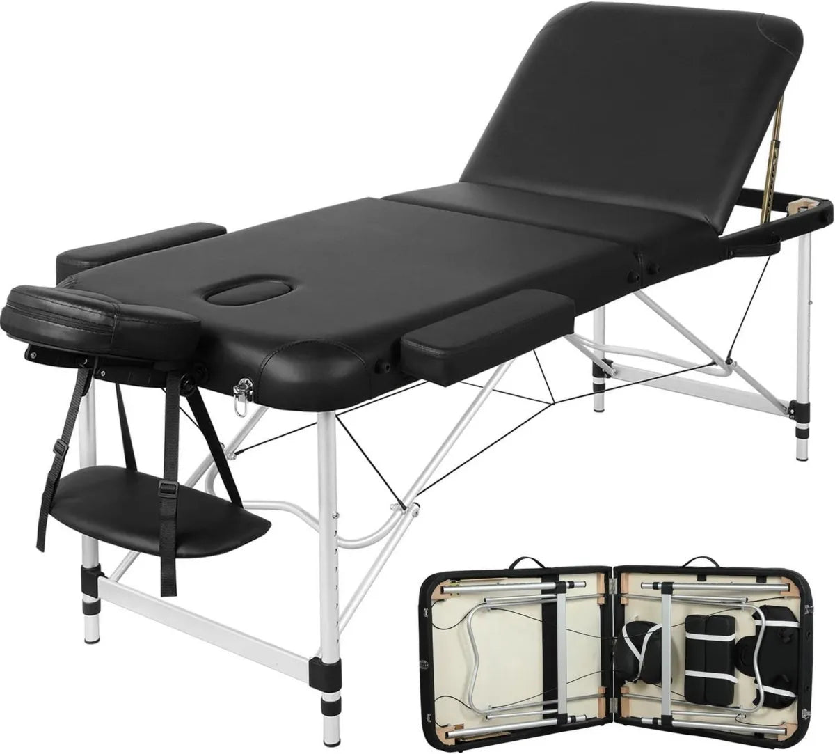 Tavolo Massaggio Pieghevole 3 Zone in Alluminio, Regolabile con Accessori, 250 kg