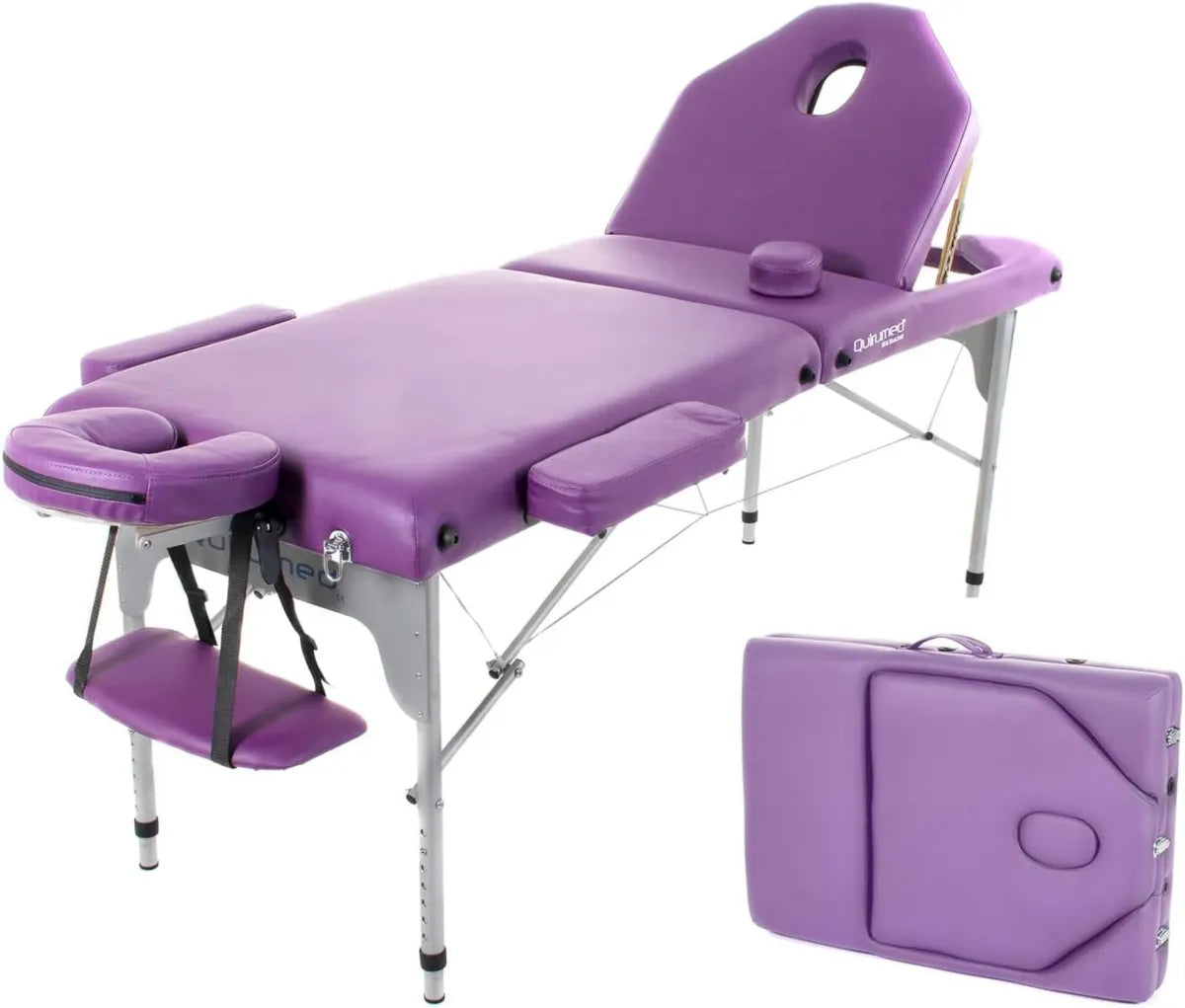Lettino da Massaggio Pieghevole in Alluminio Viola, Imbottitura 14 cm, Schienale Regolabile, Leggero, Portata 150 kg