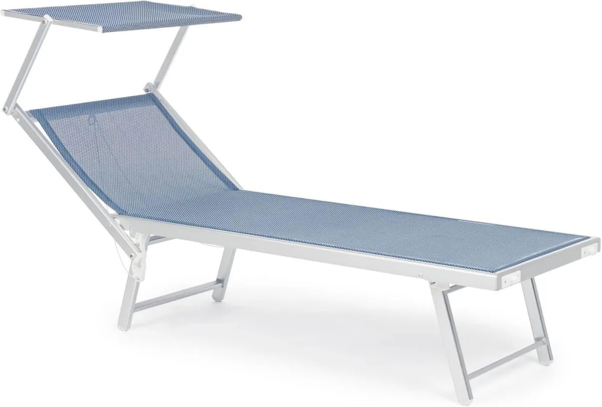 Set di 2 Sdraio Pieghevoli in Alluminio Bianco e Tessuto Blu