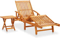 Lettino da Giardino in Legno di Acacia con Tavolino Integrato e Cuscino Blu, Reclinabile a 5 Posizioni, con Ruote, per Esterni e Piscina, Supporto fino a 110 kg