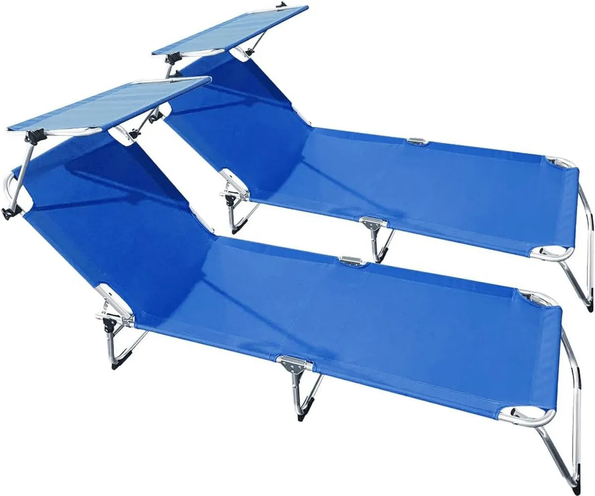 Lettini da Mare in Alluminio con Tettuccio Regolabile, Set di 2, per Spiaggia e Giardino