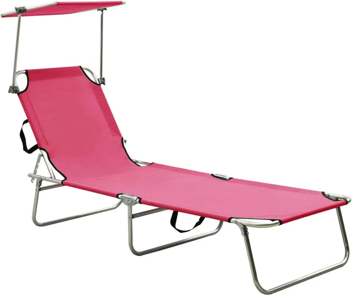 Sedia a Sdraio Pieghevole in Acciaio con Baldacchino Rosa, Lettino Reclinabile da Giardino e Spiaggia