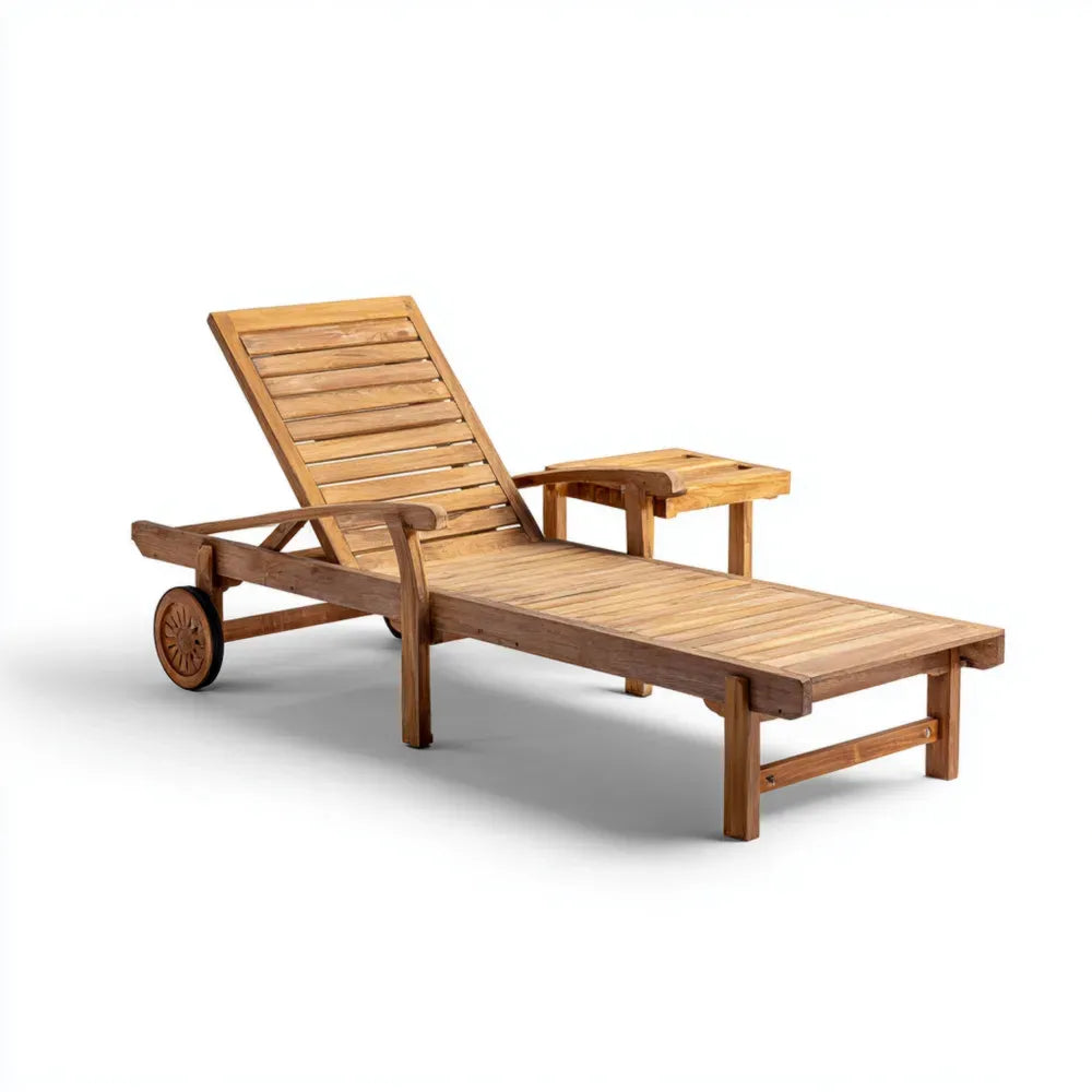 Patio Recliner Solid Teak Wood Adjustable Outdoor Lounger 200 cm x 65 cm x 35 cm – Natural Finish – Classic Design