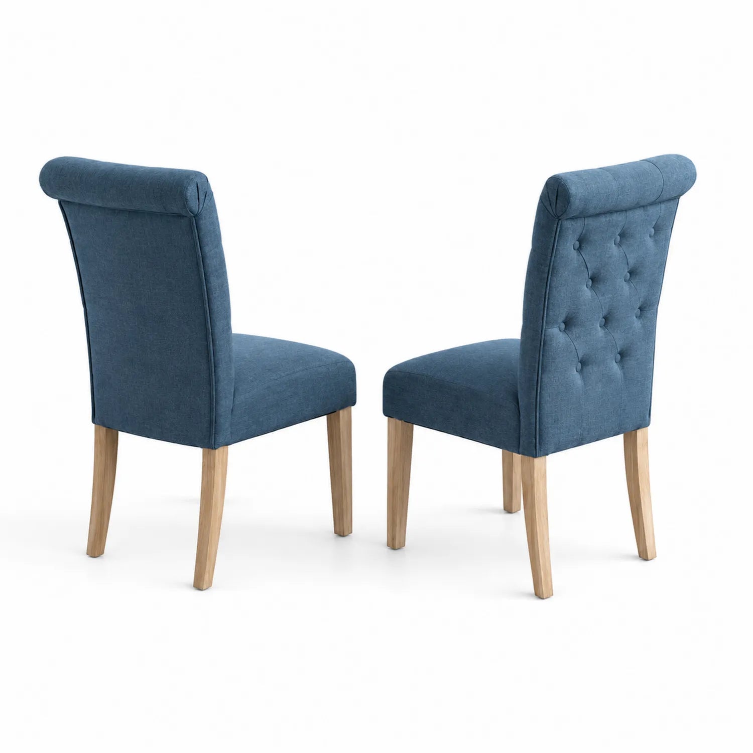 Set di 2 Sedie in Tessuto Blu con Gambe in Legno