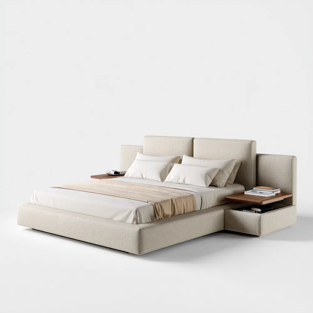 Modern Double Bed Fabric Upholstery 200x150x40 cm - Beige