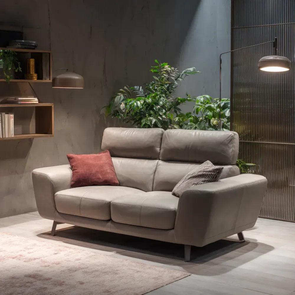 Leather Sofa Two-Seater 180x95x90 cm - Light Gray - Modern Design