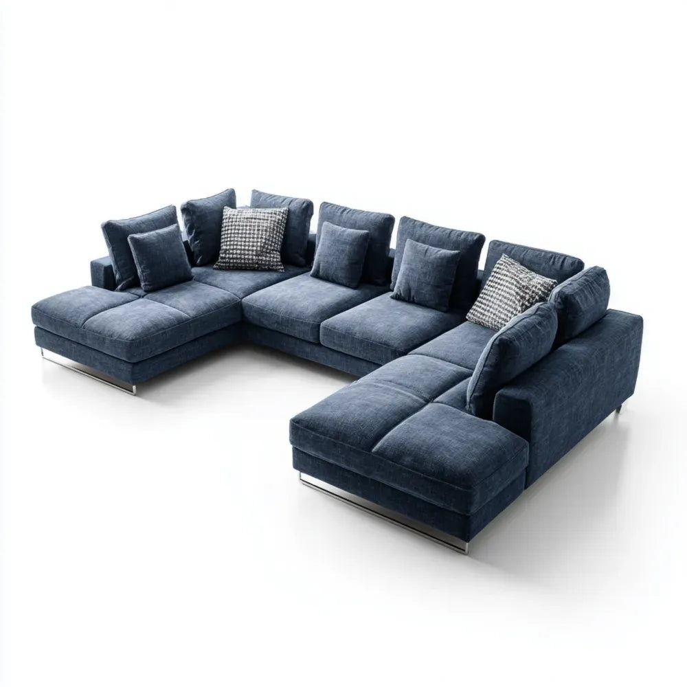 Ecksofa-Set 300x250x85 cm Stoffbezug Modernes Design - Dunkelblau