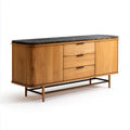 Sideboard Oak Wood 150x45x75cm - Black Marble Top - Mid-Century Modern Design