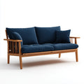 Modern Wooden Frame Sofa with Fabric Cushions 200x85x90 cm - Navy Blue